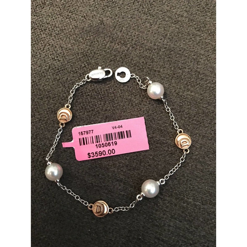 DAMIANI 18K White Rose Gold Natural Pearl Diamond Bracelet